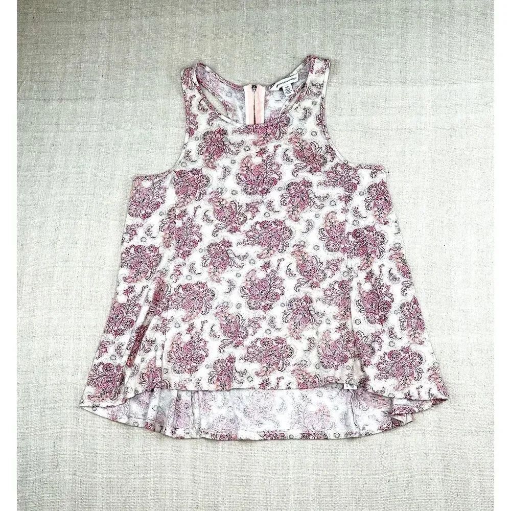 American Eagle Sleeveless Floral Tank Top Women’s Small Boho High Low Hem Pink